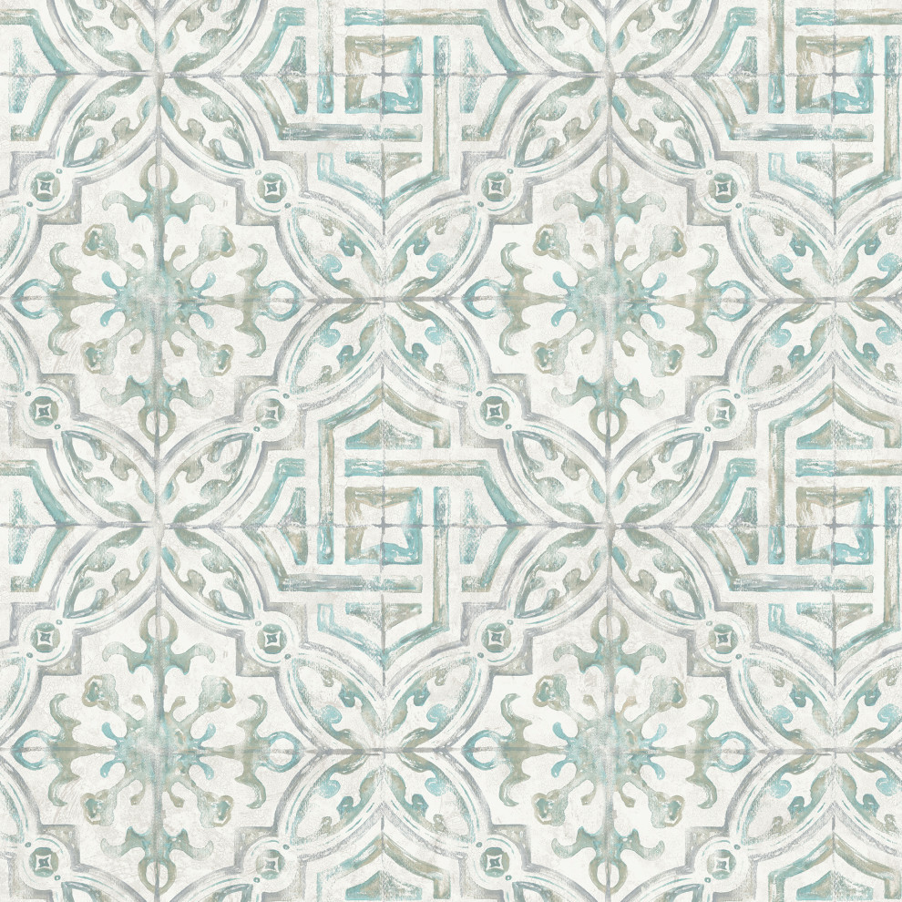 Teal and Gray Landondale Peel and Stick Wallpaper Sample
