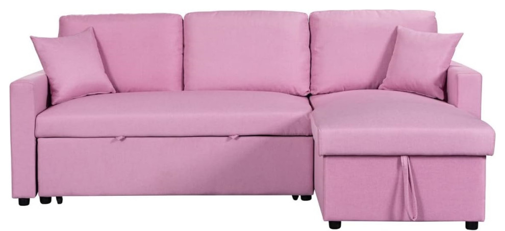 Convertible Sleeper Sofa, Linen Fabric Seat With Reversible Corner, Deep Gray
