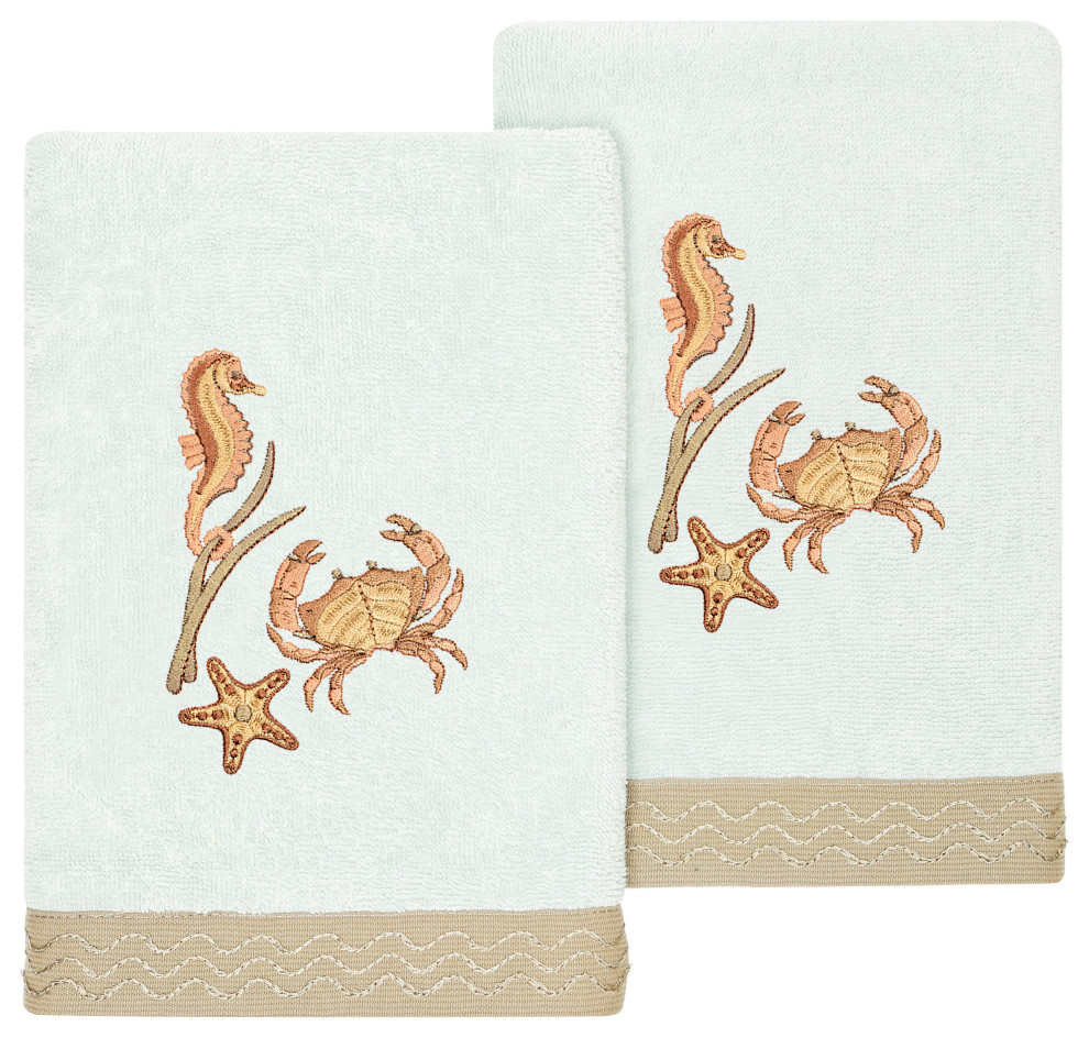 Linum Home Textiles 100% Turkish Cotton AARON 2PC Embellished Hand Towel Set