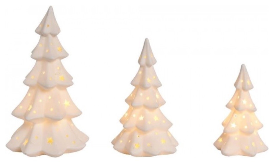Porcelain Light Up Trees Decor, 3-Piece Set