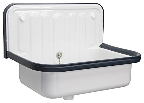 Acacia trendy plastic wall-mount utility sink photo with overflow
