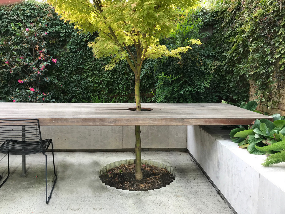Photo of a small contemporary courtyard partial sun formal garden for fall in Melbourne with with raised garden bed and natural stone pavers.