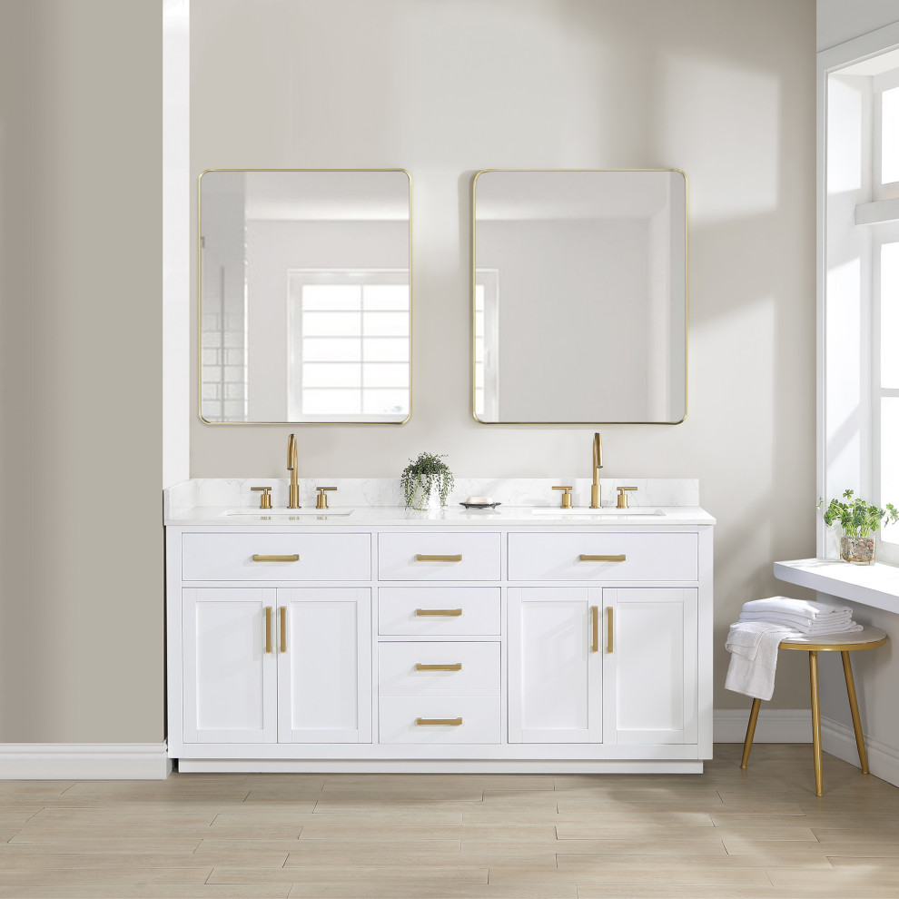 Gavino Vanity With Grain White Composite Stone Top, 72