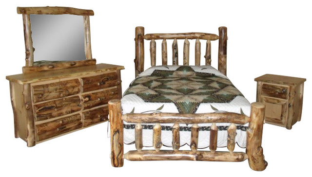 4 Piece Rustic Aspen Log Queen Bedroom Set