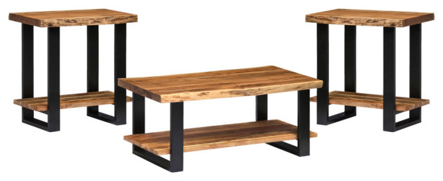 Alpine Natural Live Edge 42" Coffee Table and Set of 2 End Tables