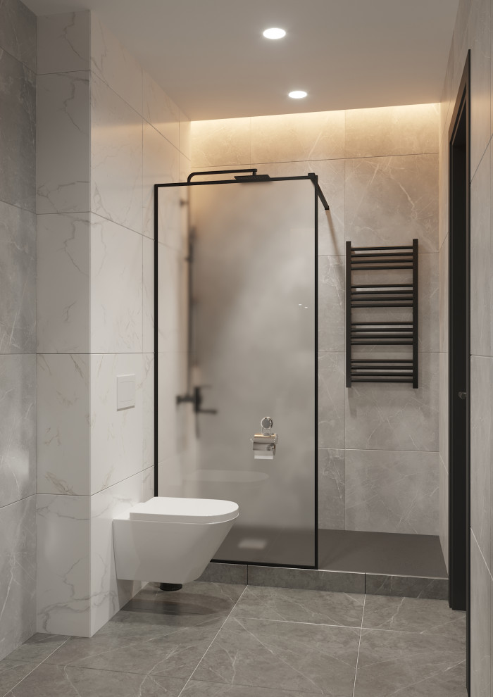 Душевая с матовым стеклом в ванной