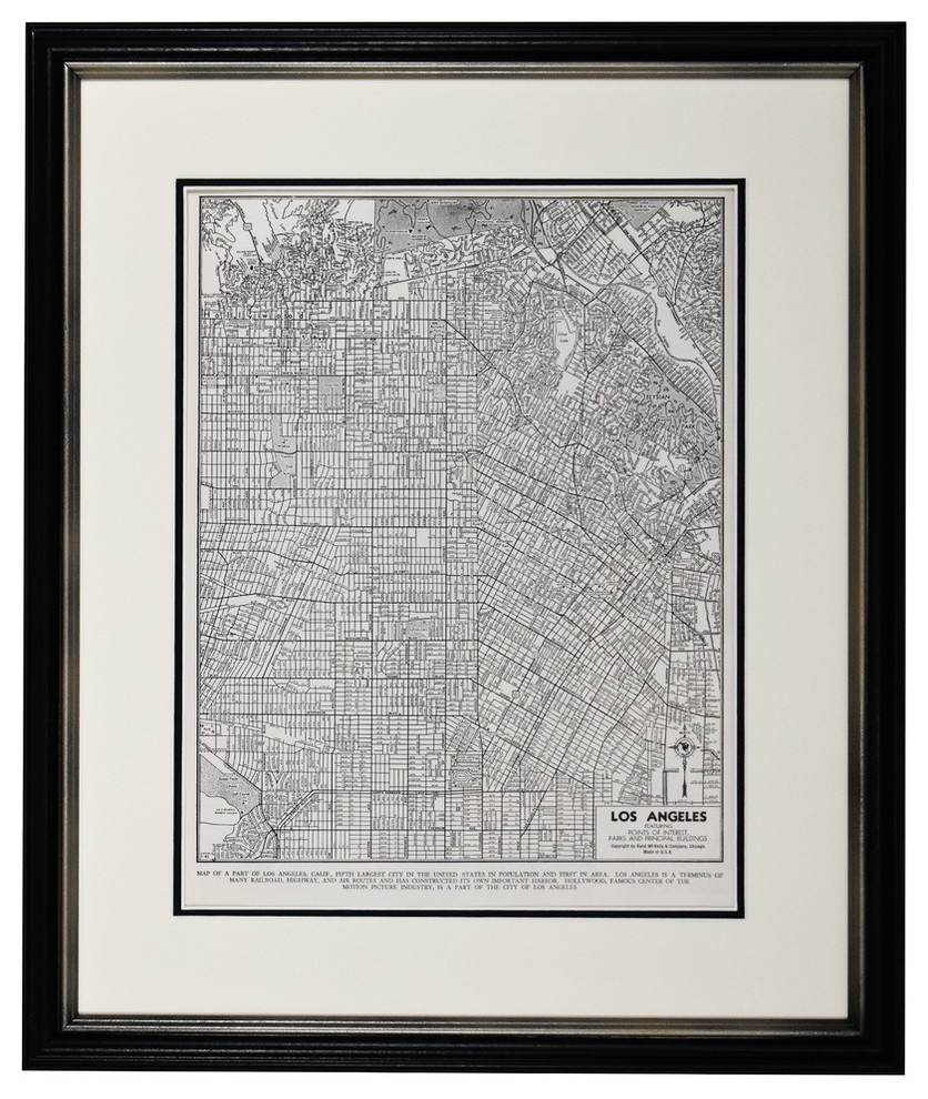 Vintage Los Angeles Map, Framed Original LA Map-Authentic 1940s