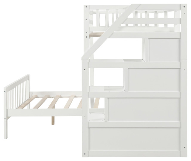 Twin Over Full Loft Bed With Staircase White - Transitional - Loft Beds ...