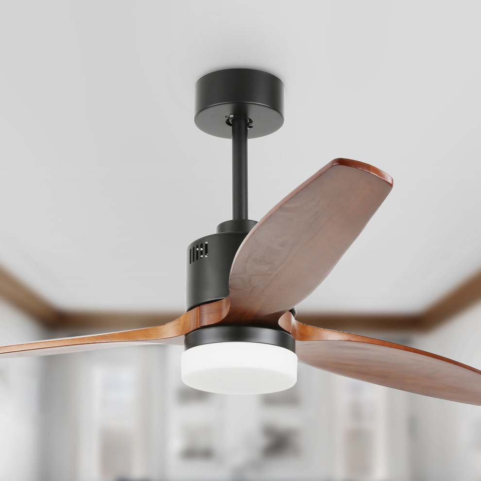 52" 3Speed Solid Wood Ceiling Fan with Light, Reversible Blades and