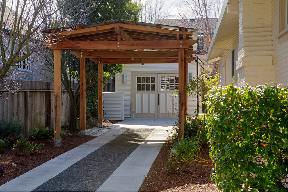 This is an example of a small contemporary detached one-car carport in San Francisco.