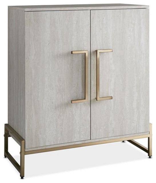 Catania Modern Silver Faux Marble and Gold Metal Base Wine Cabinet