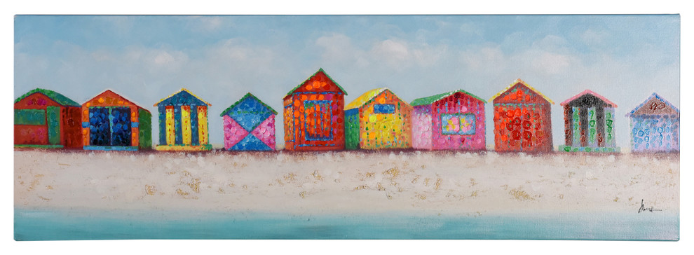 Beach House Band, 60"x20" Hand Embellished Coastal Canvas, Stretched