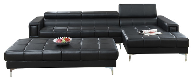 Trapani 2 Pieces Sectional Sofa, 2 Piece Contemporary Bonded Leather Sectional Sofa Black