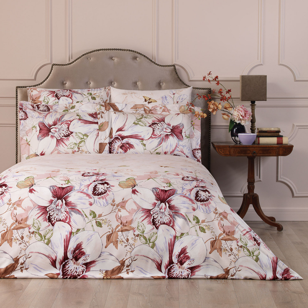 Orchids Light Pink Fitted Sheet Full, Full Fitted Sheets by Togas