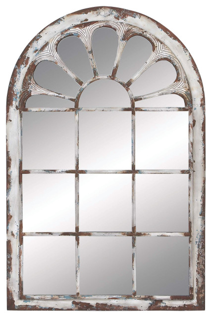 Multi Color Arched Window Framed Wall Mirror Distressed Metal And Wood Finish Farmhouse Wall Mirrors By Brimfield May Houzz