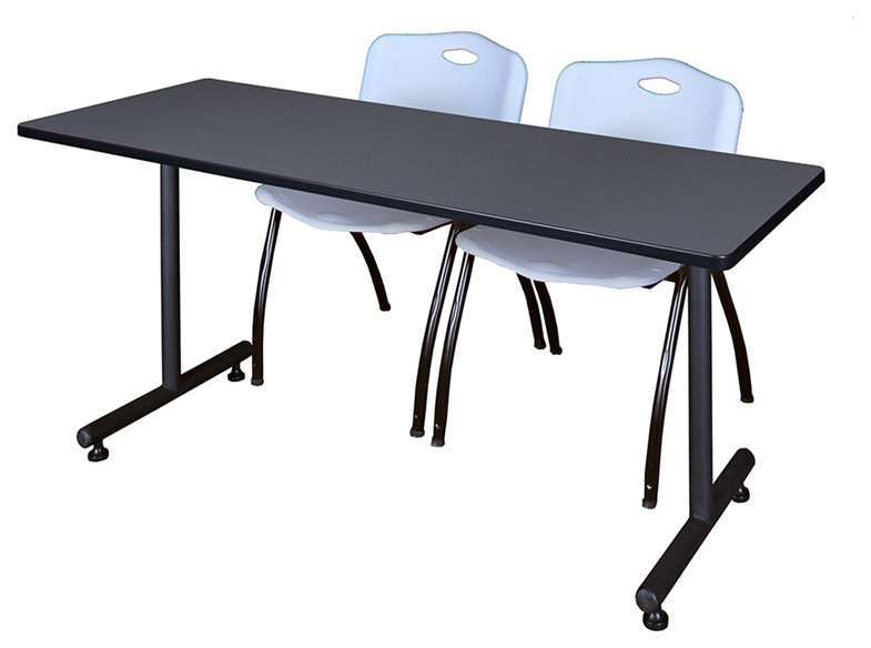 72" x 24" Kobe Training Table- Grey & 2 'M' Stack Chairs- Grey