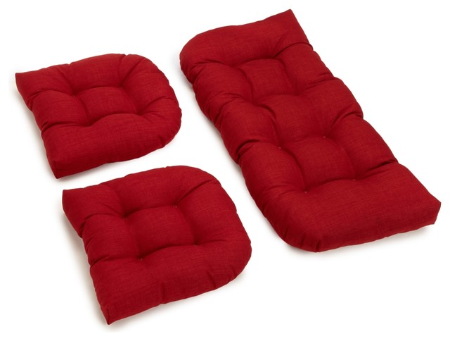 U-Shaped Spun Polyester Tufted Settee Cushion Set, Set of 3, Cherry