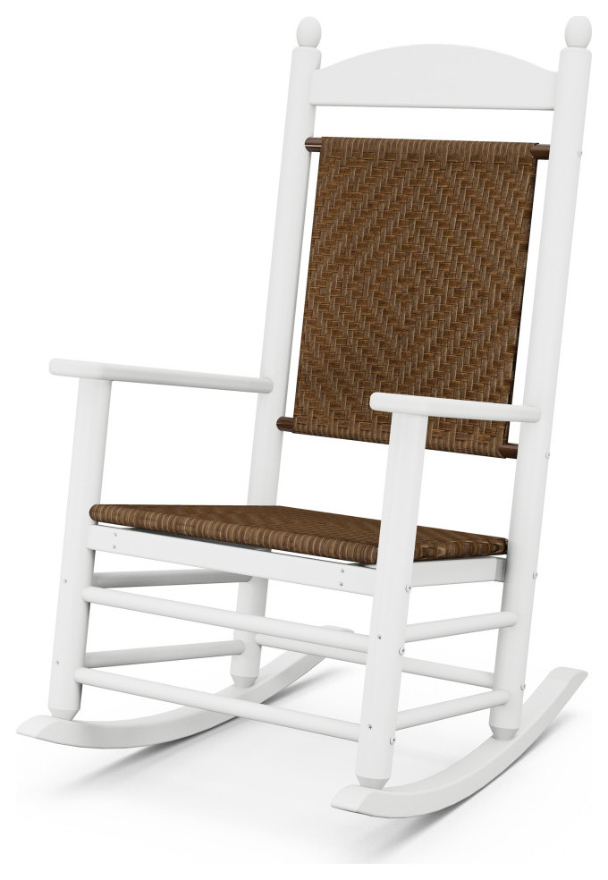 Polywood Jefferson Woven Rocker, White/Tigerwood