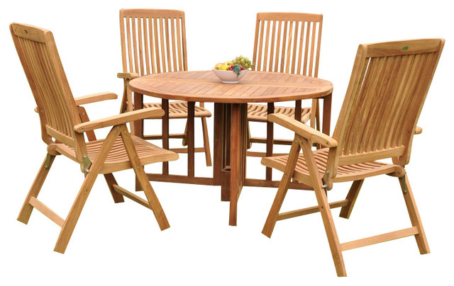 5-Piece Outdoor Teak Dining Set, 48" Round Butterfly Table, 4 Marley Arm  Chairs - Contemporary - Outdoor Dining Sets - by Teak Deals | Houzz