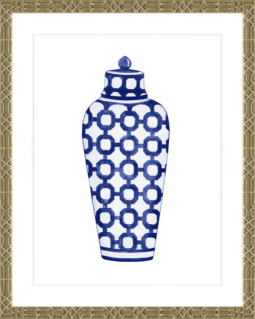 Navy and White Geometric Ginger Jar Print Asian Prints And Posters