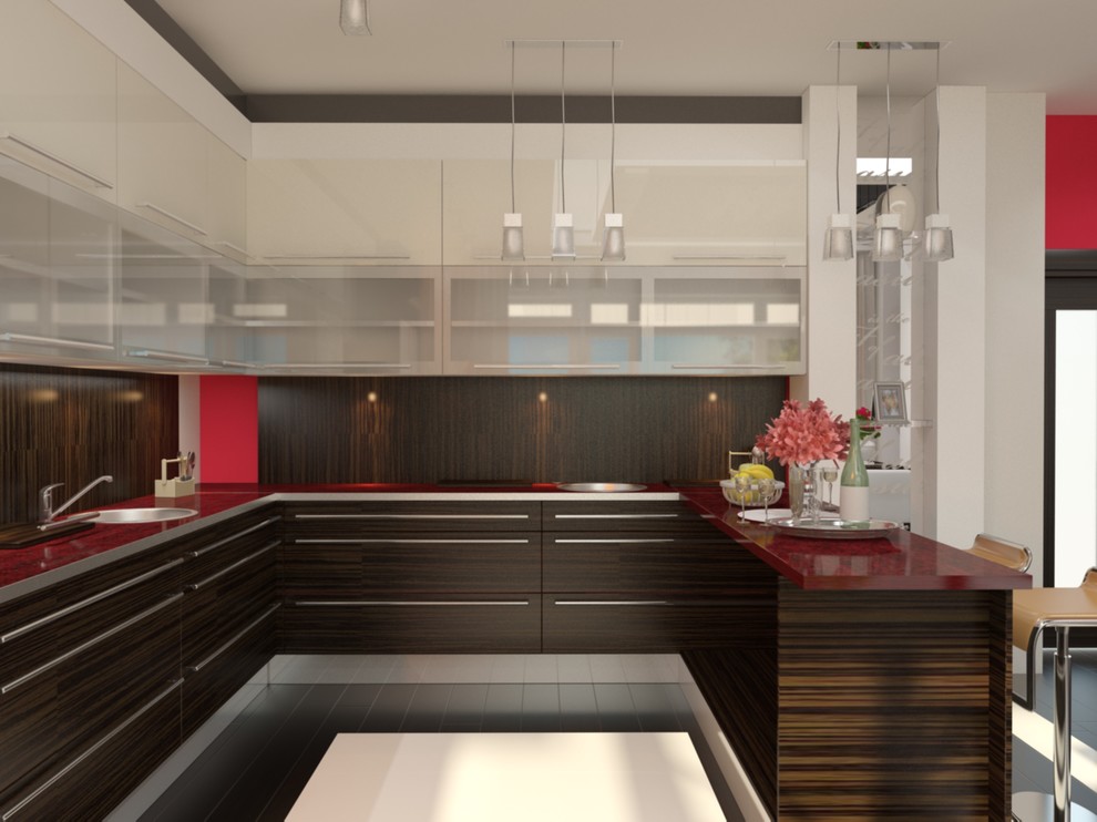 Интерьер загородного дома с красными акцентами