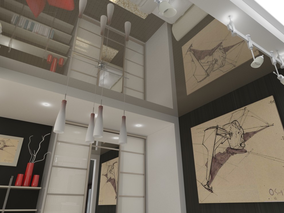 Интерьер загородного дома с красными акцентами