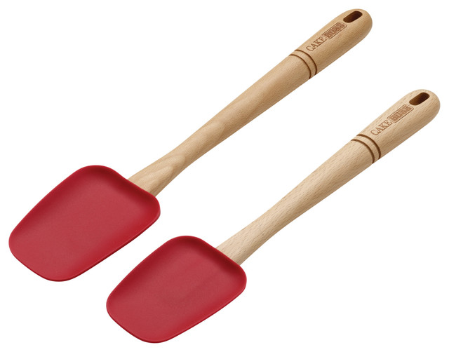 Cake Boss Wooden Tools And Gadgets 2-Piece Silicone Spoonula Set, Red