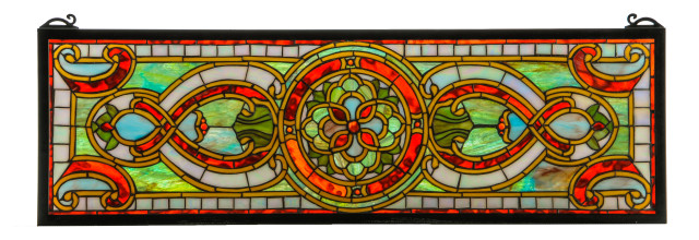 35W X 11H Evelyn in Topaz Transom Stained Glass Window