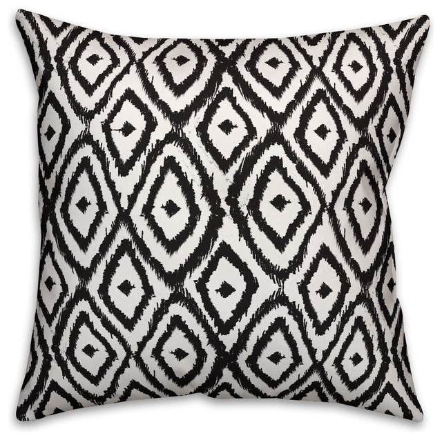 Black And White Ikat Diamonds 18x18 Outdoor Throw Pillow Diamonds 18x18 Outdoor Throw Pillow