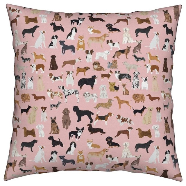 Dog Dogs Dog Breed Dog Breed Fabric Pink Dog Throw Pillow