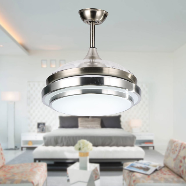 Contemporary Ceiling Fan with Retractabel Blade, Remote, LED Lights -  Contemporary - Ceiling Fans - by Curve Curio | Houzz