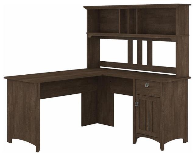 Bush Furniture Salinas L Shaped Desk with Hutch in Antique White
