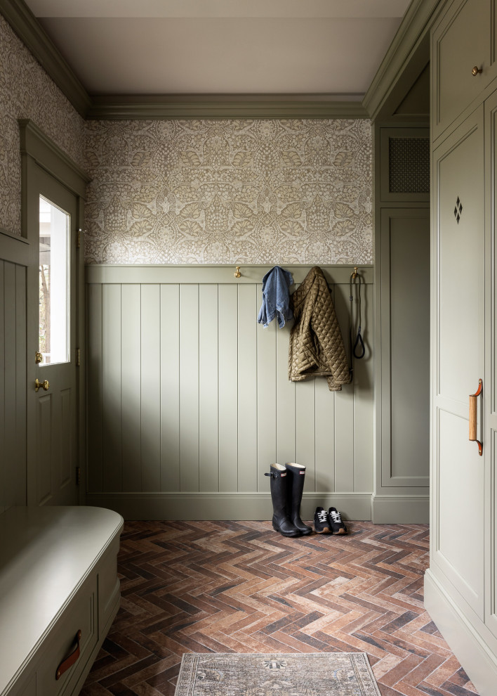 Hallway - large traditional dark wood floor and brown floor hallway idea in New York