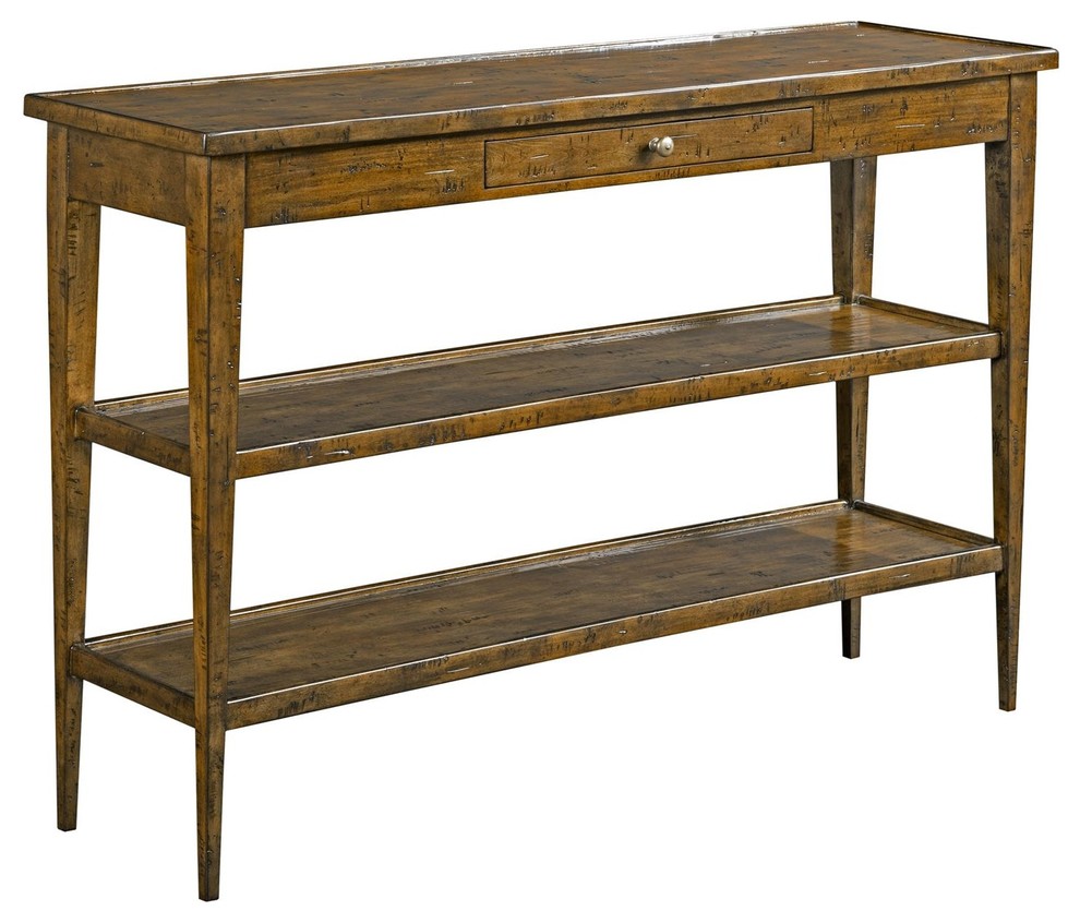 Console Table Woodbridge HandPlaned Galleried Top 2 Shelves Drawer