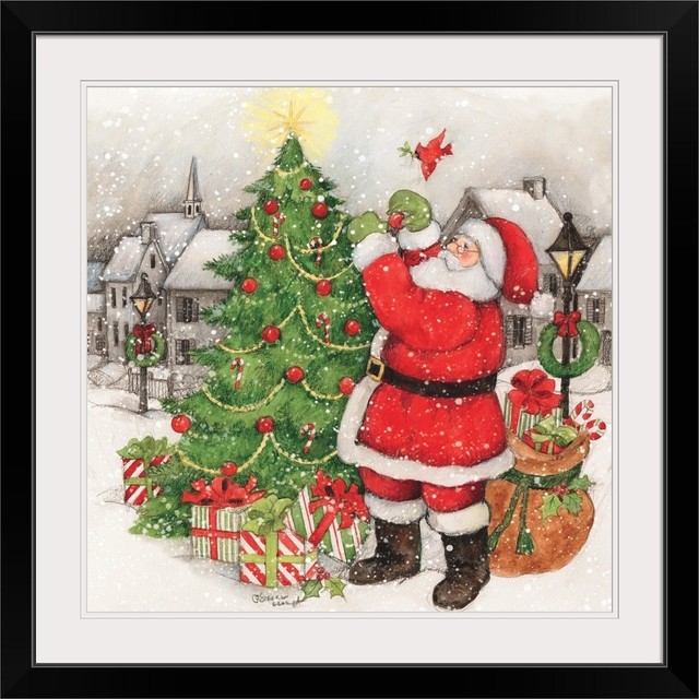 Christmas Home Decor Santa Portrait Black Framed Wall Art Print 