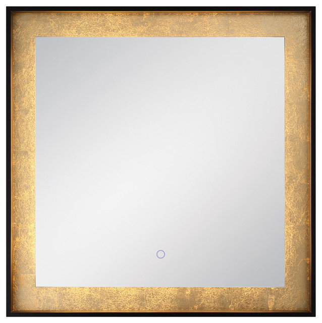 Gold Leaf Edge Lit LED Square Mirror Contemporary Bathroom Mirrors