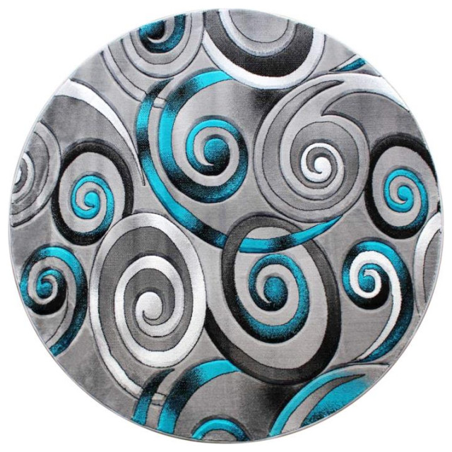 Turquoise 6x6 Swirl Area Rug Modern Area Rugs by First of a Kind