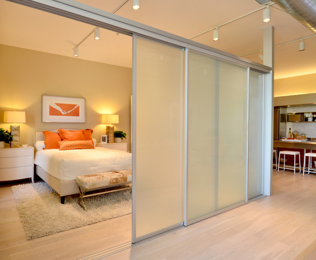 Bottom Rolled Room Divider with Aluminum Beam System contemporary-bedroom