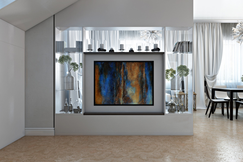 Дизайн гостиной и кухни в коттедже в современном стиле