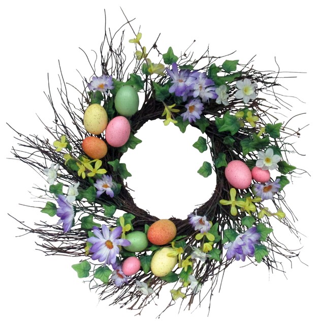 Spring Collection 22 In. Spiral Egg Wreath Traditional Wreaths And