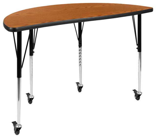 Mobile 47.5" Half Circle Wave Activity Table, Standard Adjustable Legs, Oak
