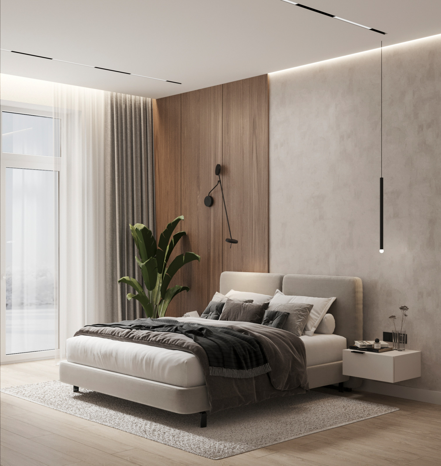 Стильный интерьер коттеджа с женской и мужской спальнями