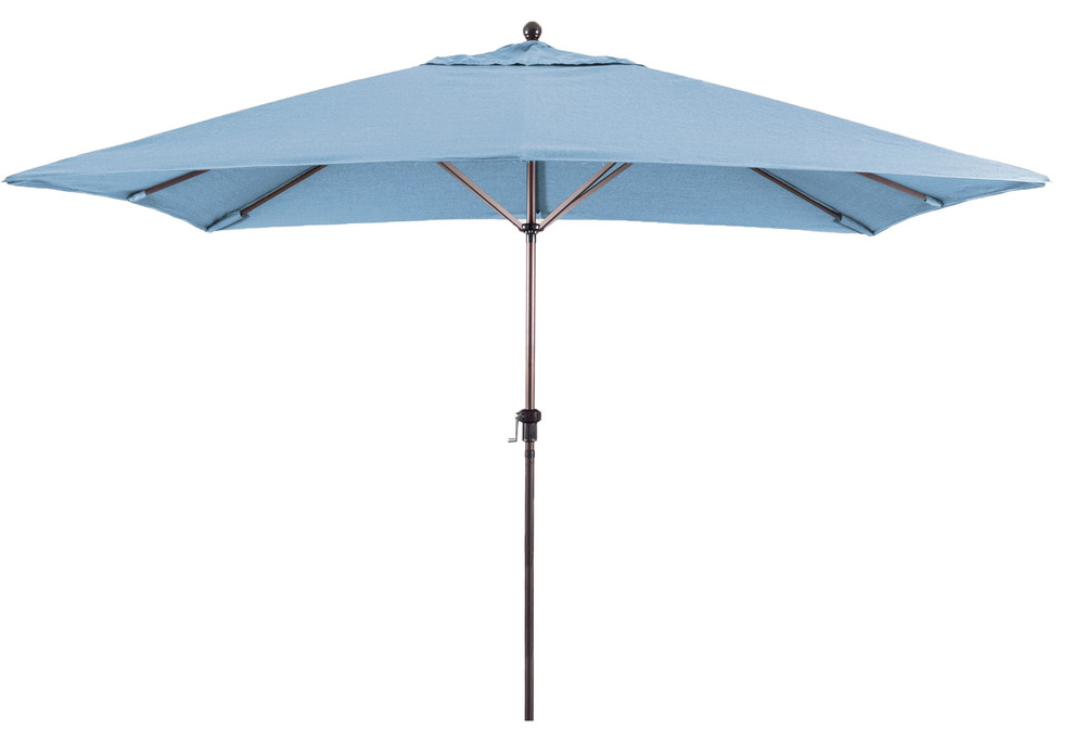 11' Fiberglass Market Umbrella EasyLift No Crank No Tilt Bronze, Air Blue