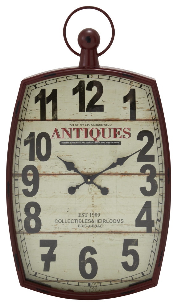 Large Rectangular Red Metal Wall Clock Farmhouse Wall Clocks by