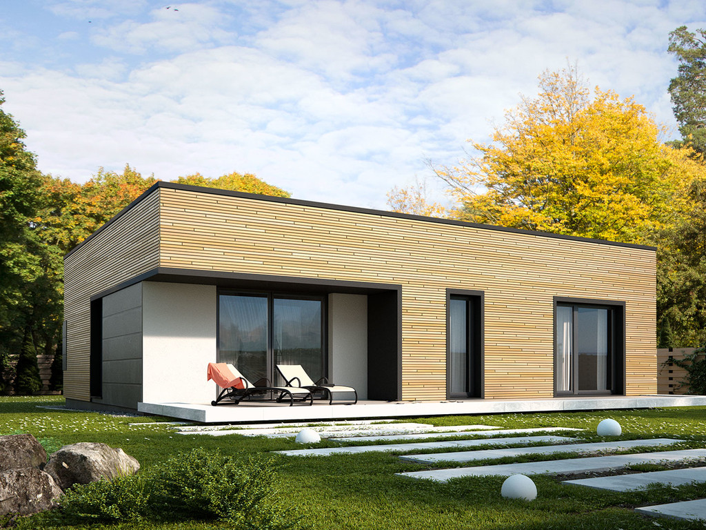 Проект одноэтажного дома с плоской крышей и гаражом