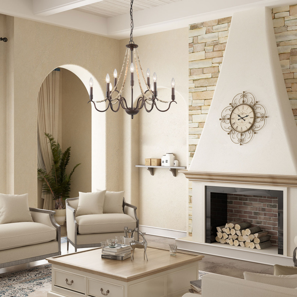 Inspiration for a mid-sized country formal enclosed living room in Atlanta with beige walls, plywood floors, a standard fireplace, a concrete fireplace surround, a built-in media wall and brown floor.