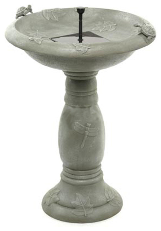 Country Gardens Solar Birdbath, Gray Weathered Stone