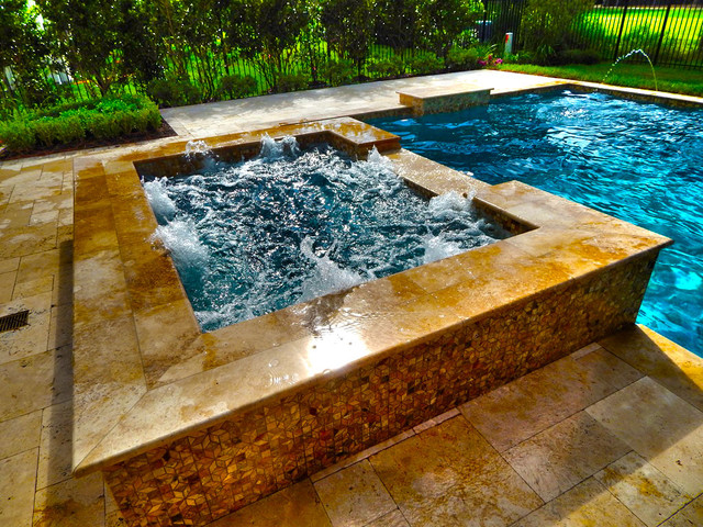 Rectangular Pool 5 with Pencil Jets and Covered Patio modern-pools