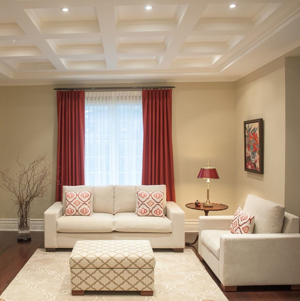 Inspiration for a mid-sized transitional formal enclosed living room in Montreal with beige walls, dark hardwood floors and brown floor.