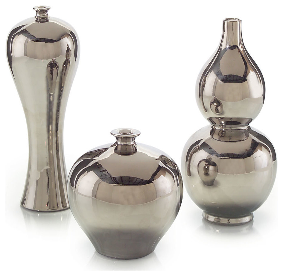 Black Nickel Glazed Vases - Set of 3